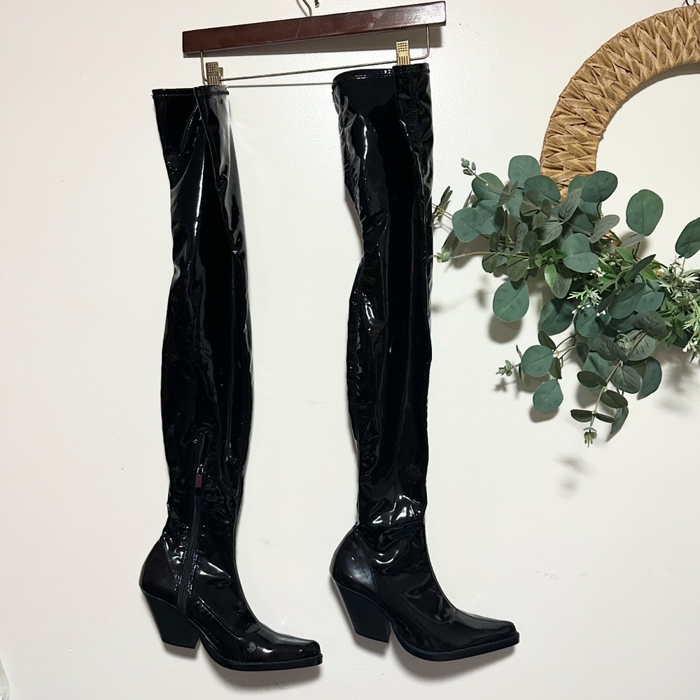 Zara Shiny Black Over-the-Knee Boots